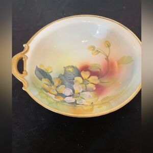 Nippon Hand Painted Morimura Yellow Flowers Fall Bowl Single Handle EUC Japan